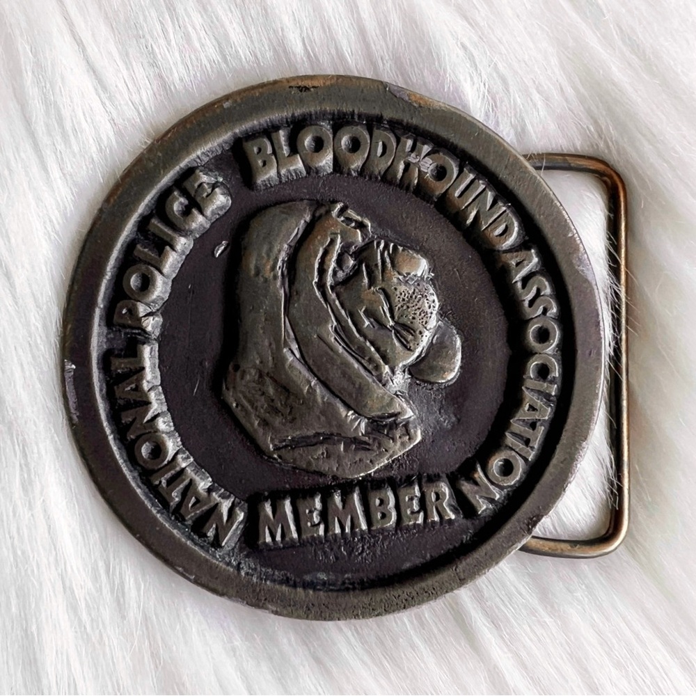 Rare VINTAGE National Police Bloodhound Assoc. Member Brass Unisex Belt Buckle